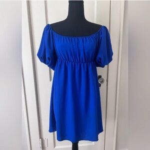 See You Monday Royal Blue Off the Shoulder Dress